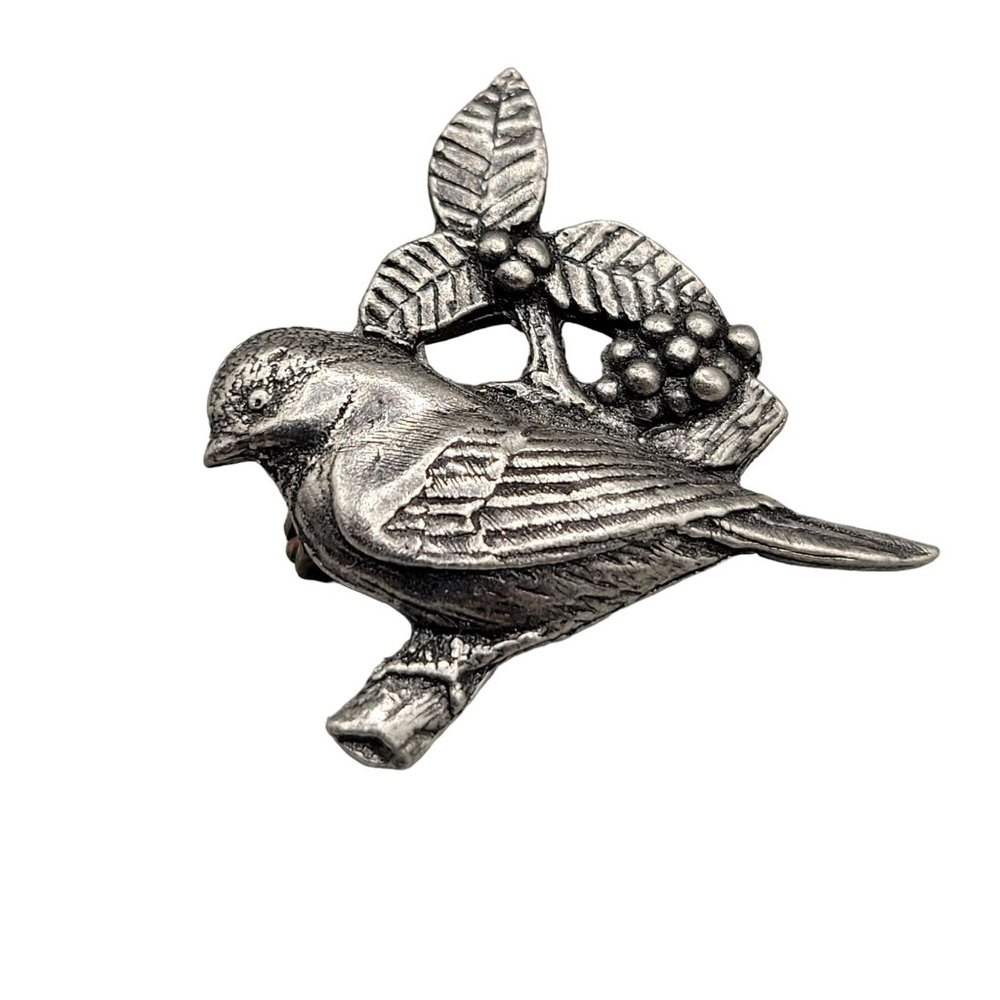 Birds and Blooms Brooch Pewter Dated 2002 Safety Clasp